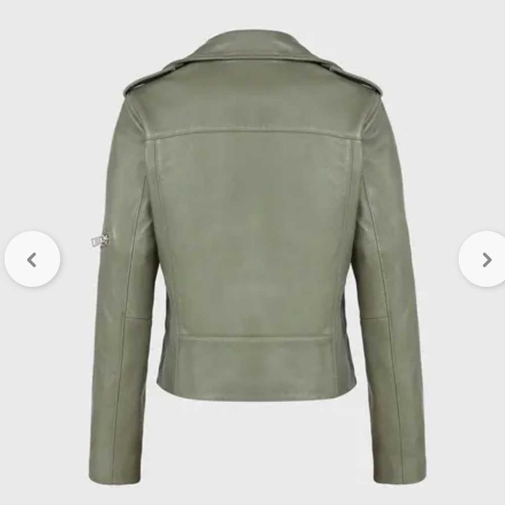 ALL SAINTS Darnley Slim Fit Biker olive/Sage green 100% Lamb Leather Jacket- 6 - Picture 2 of 16